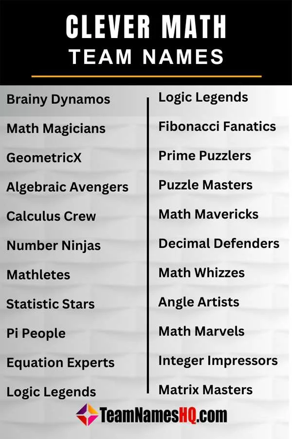 Clever MATH Team Names