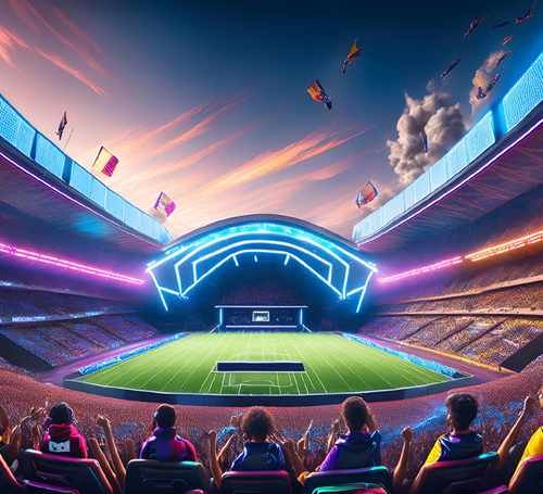 Rocket League stadium filled with cheering fans