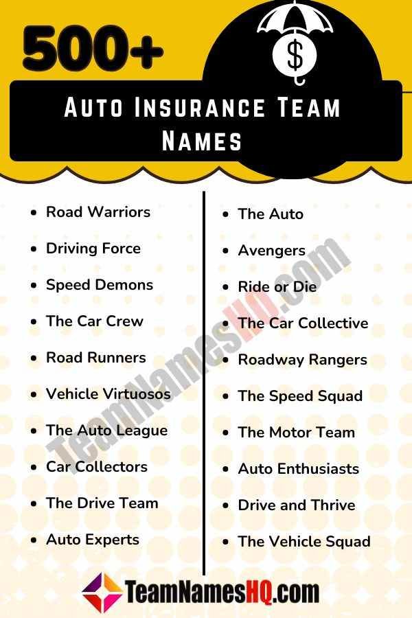 Catchy names suited for teams working in the automotive insurance sector.