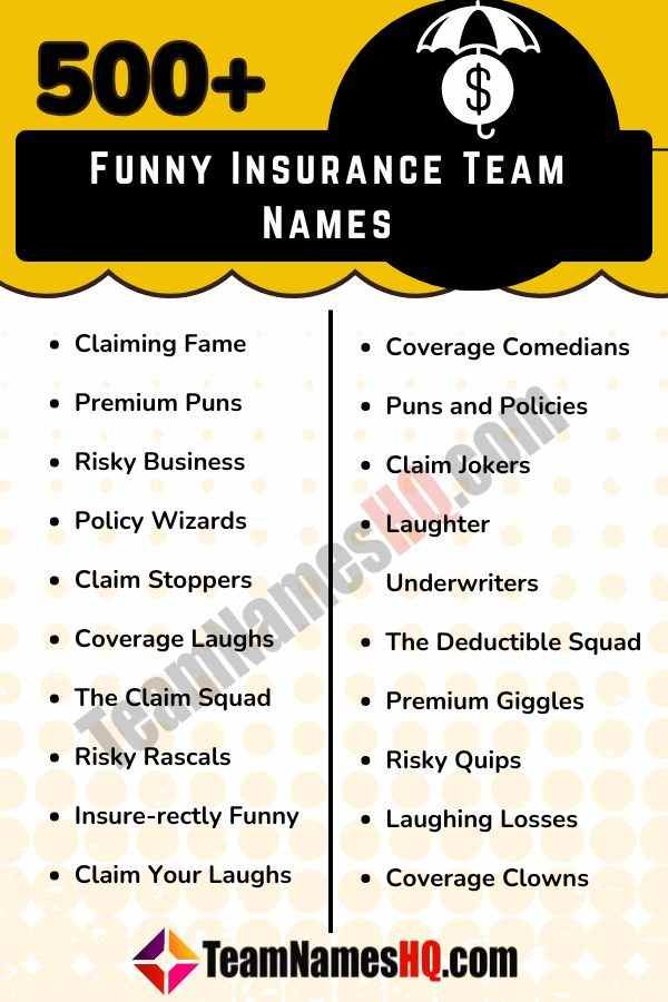 Humorous and lighthearted names for insurance teams that add a fun twist to the workplace