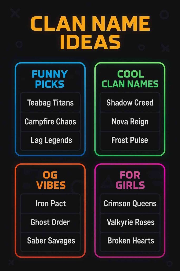 Clan name idea cards