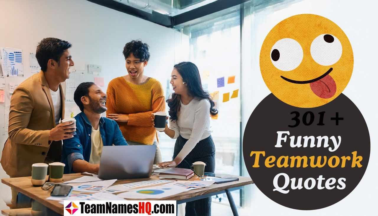 A diverse group of coworkers laughing together around a table in an office, symbolizing the fun and positivity of teamwork