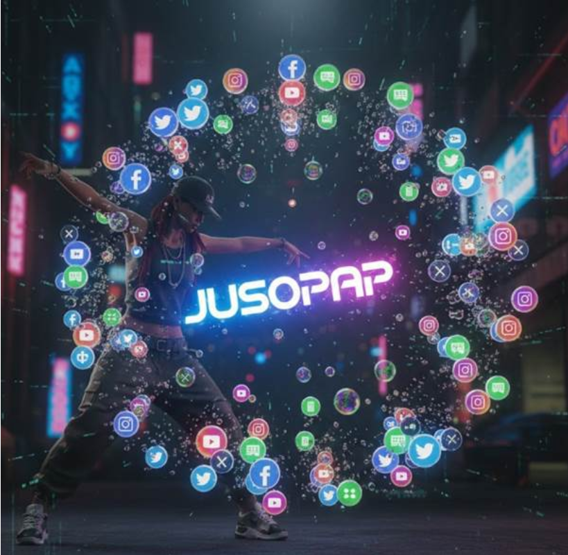 네온 컬러의 샴페인 방울들이 터지듯 다양한 웹사이트 아이콘들이 공중에 떠오르고, 중앙의 '주소팝' 로고가 강력한 자석처럼 이 방울들을 정돈하여 하나의 아름다운 구형을 이루는 역동적인 3D 디지털 아트